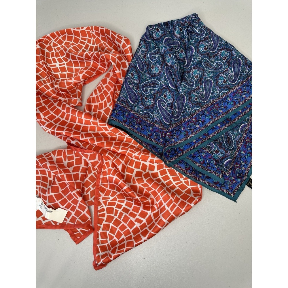 Lot Art of the Scarf Tie Rack Silk Scarf Multicolor Paisley Square Echo Oblong